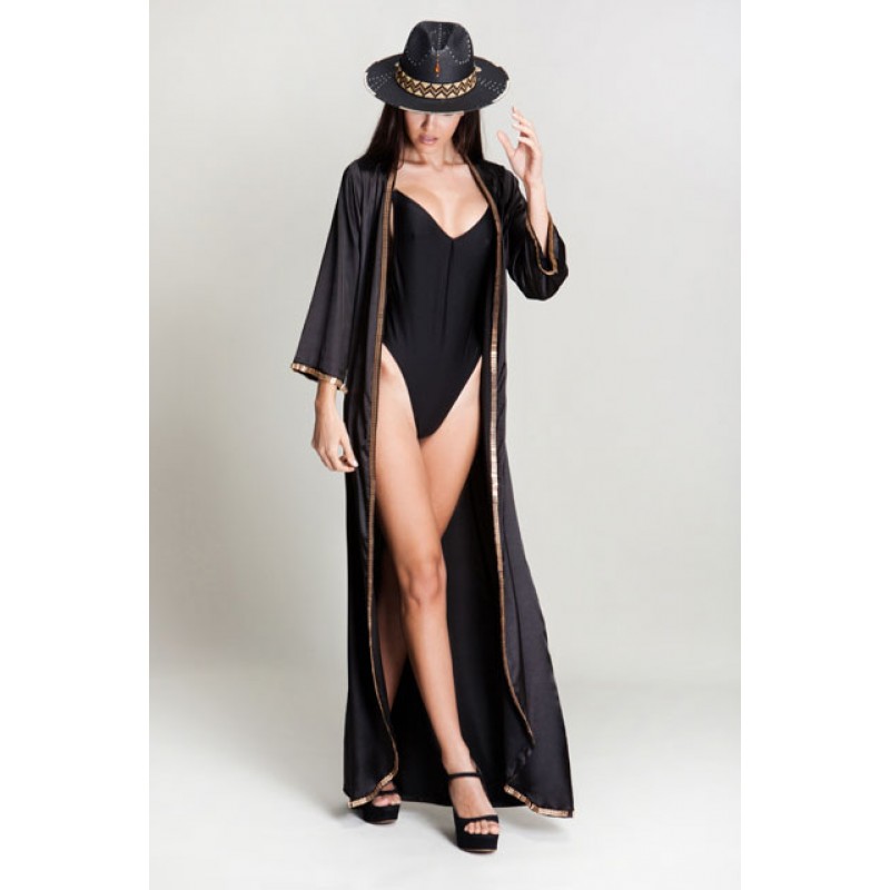Kathy Black Satin Kimono